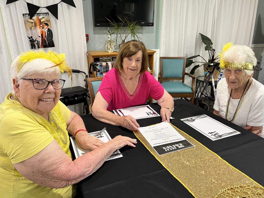 Aged care residents dressed up for the major theme- Great Gatsby. A major theme- Great Gatsby launched at one of aged care sites in Caloundra. QLD.